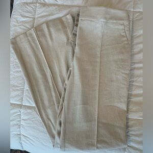 NWT LOFT Beige Flare Pintucked Cotton Linen Pants